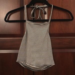Black and white striped halter crop top